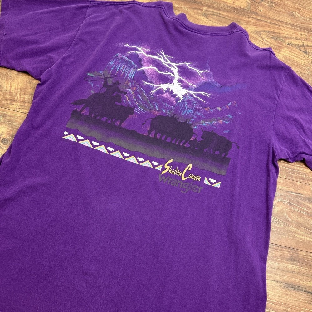VTG‎ 1980s Wrangler USA Western Cowboy Shadow Canyon Aztec Lightning T-Shirt 2XL